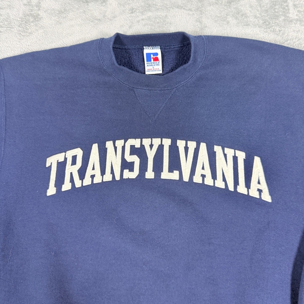 Vintage Russell Athletic Mens Large Sweatshirt Transylvania Navy Blue USA Made - Picture 3 of 10